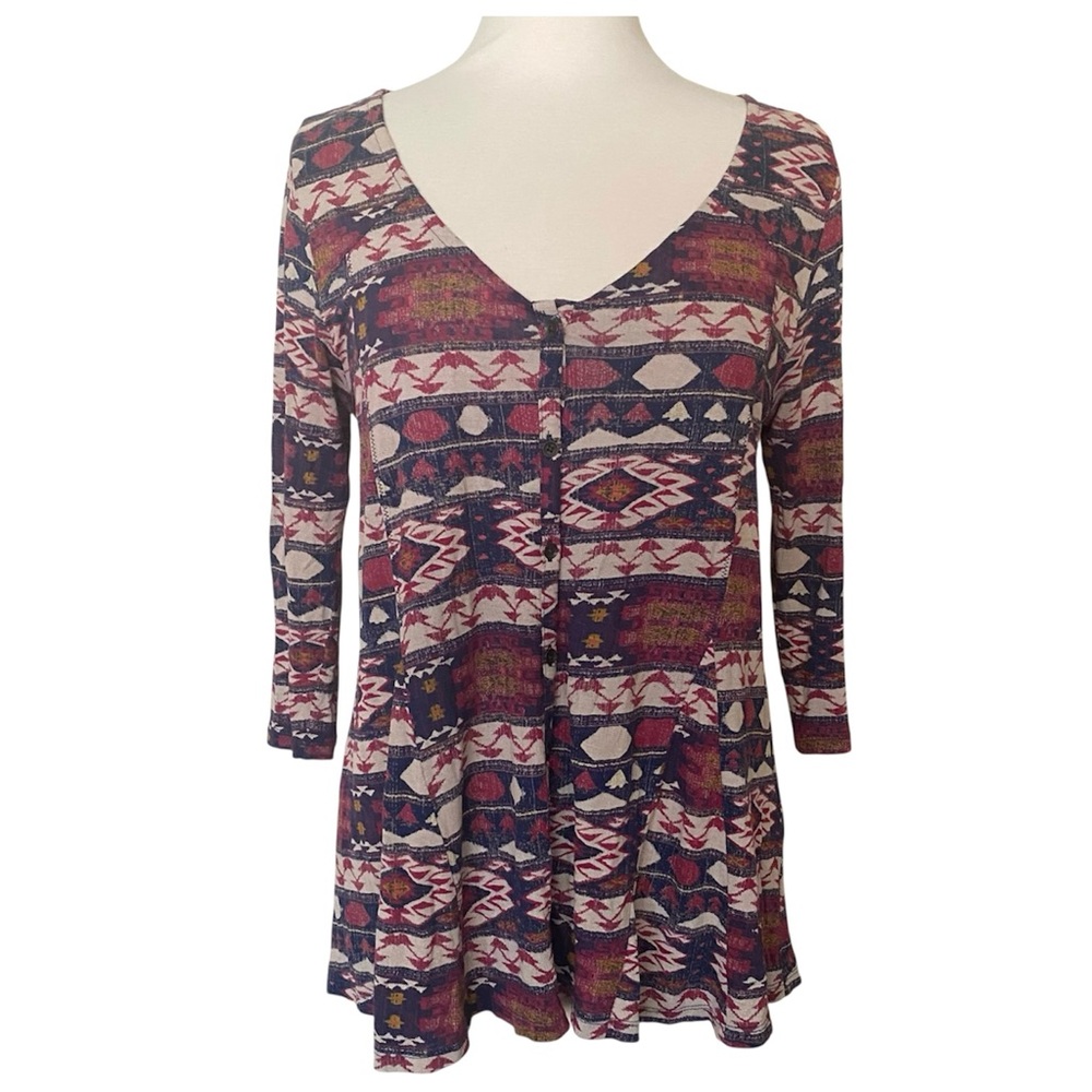 Lucky Brand Multicolor Aztec Print Tunic - Red, Blue, Cream